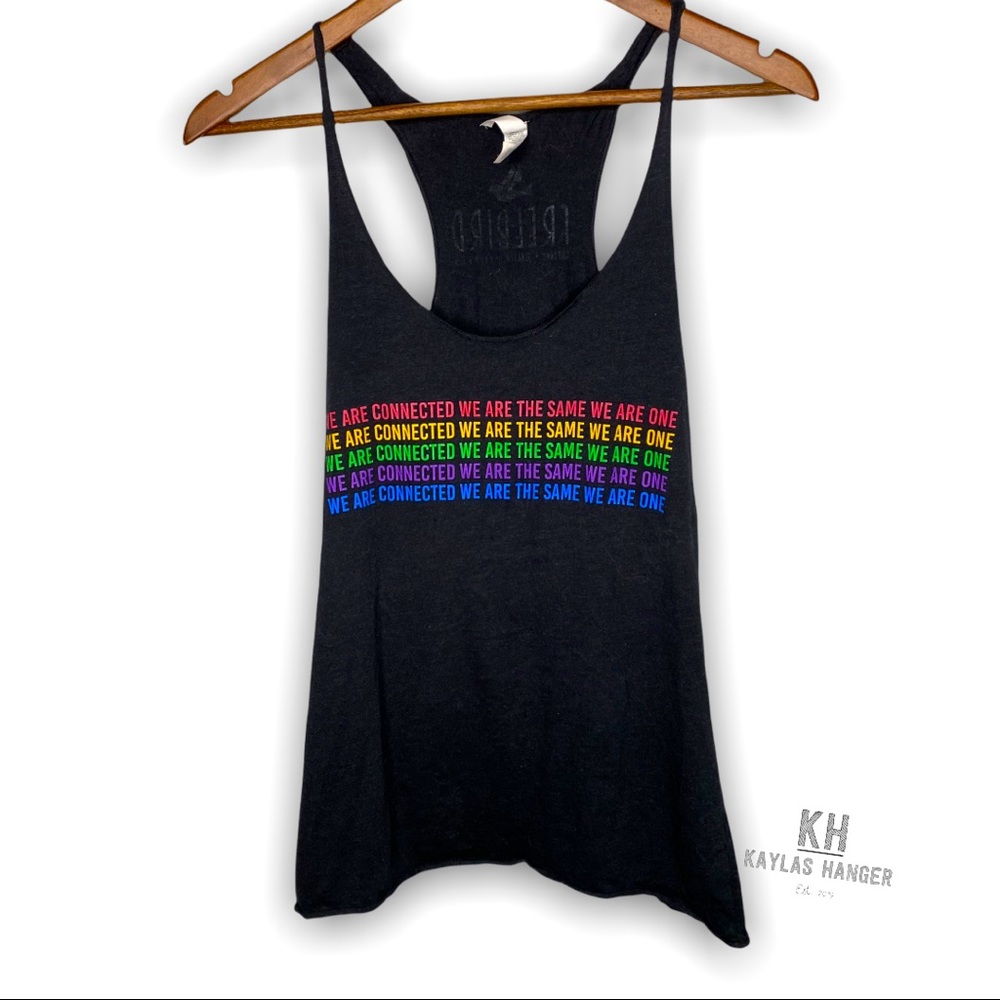 Freebird Yoga Stringer Style Racer Back Black Tank Top Equality Rainbow Size M